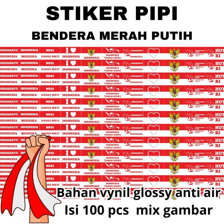 

STIKER PIPI BENDERA MERAH PUTIH 100 PCS MIX GAMBAR ANTI AIR