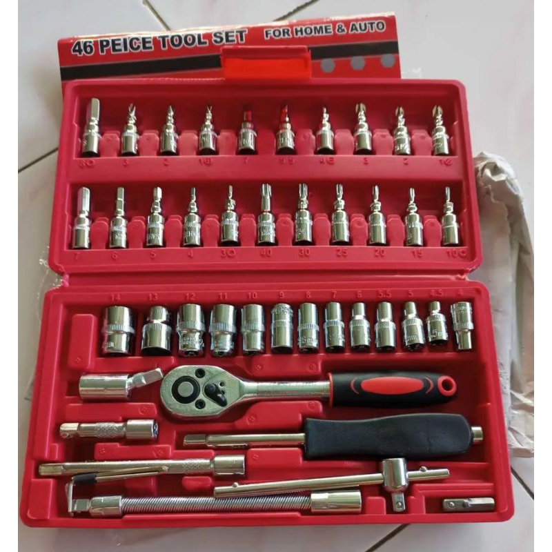 kunci sok 46pcs set socket Wrench 1/4 inch kombinasi multifungsi / kunci set lengkap socket ring pas
