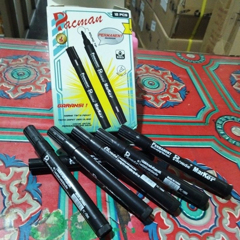 

1lsn(12pcs) Spidol Pacman Permanent hitam // spidol Murah // spidol Hitam