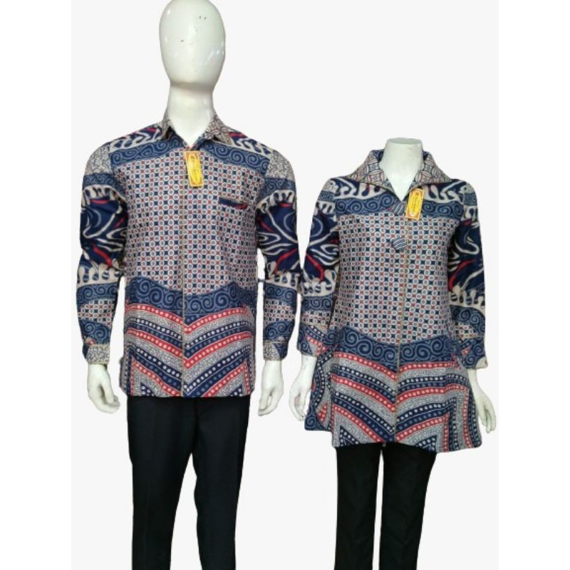 KEMEJA BATIK SOLO PRIA WANITA COUPLE MOTIF WARNA ABU BIRU MERAH