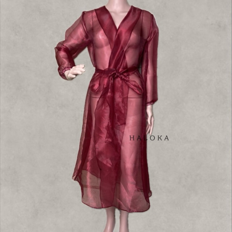 DISKON Aisha Long Outer Organza Premium With Belt / Outer Organza / Outer Kondangan READY STOCK