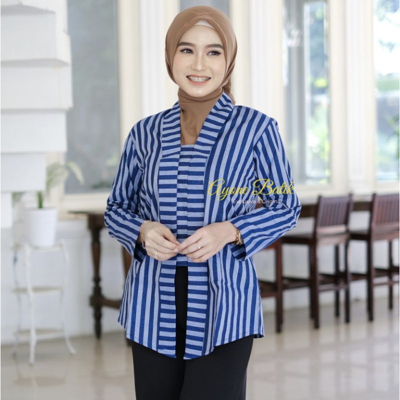 Baju lurik wanita mewah atasan lurik kutubaru wanita warna hitam coklat  blouse lurik wanita kekinia