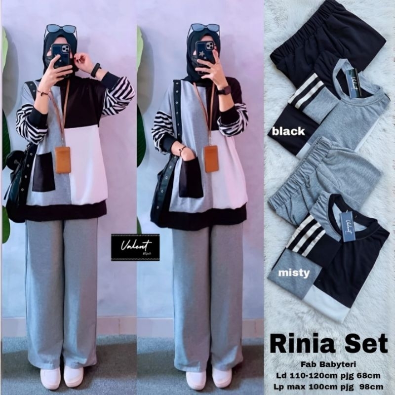 RINIA SET SETELAN ONE SET SETCEL ATASAN BLOUSE CELANA PREMIUM JUMBO CASUAL BAHAN PREMIUM KAOS BABYTE