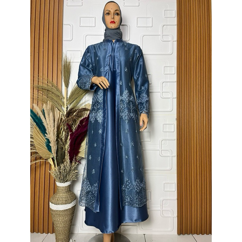 GAMIS TILLE DRESS PESTA TERBARU - SATIN CRYSTAL MIX TILLE BORDIR - BAJU LEBARAN