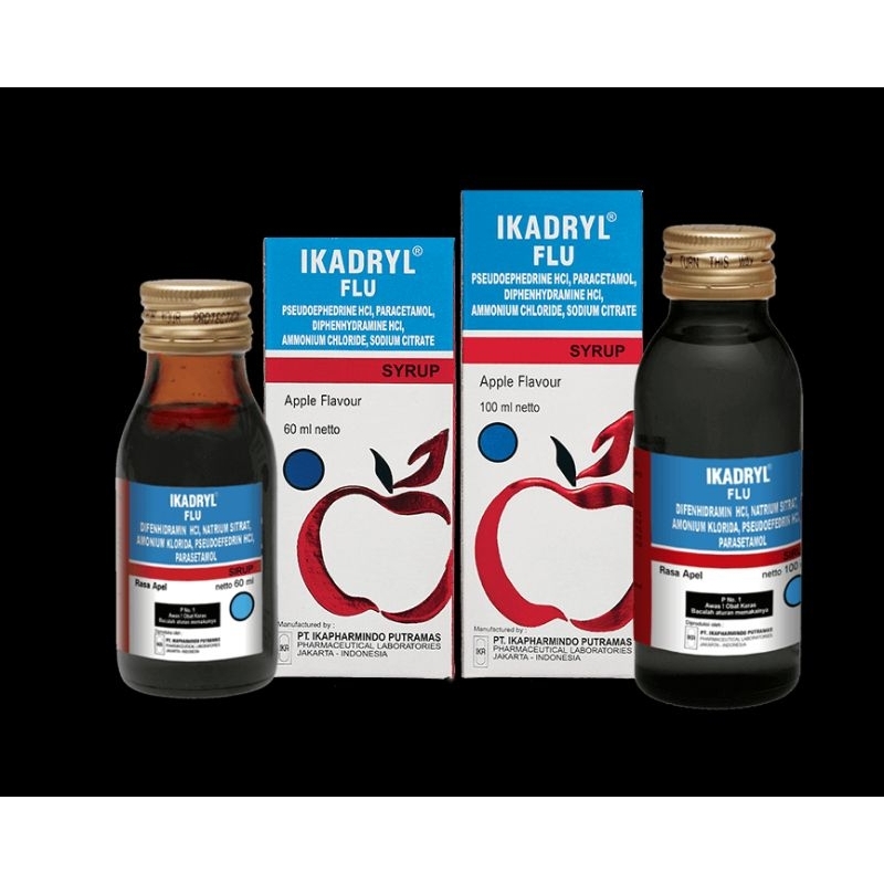 Ikadryl Flu Apple Flavour Sirup 100 Ml / Ikadryl Flu Apple Flavour Sirup 60 Ml / Obat Flu dan Batuk