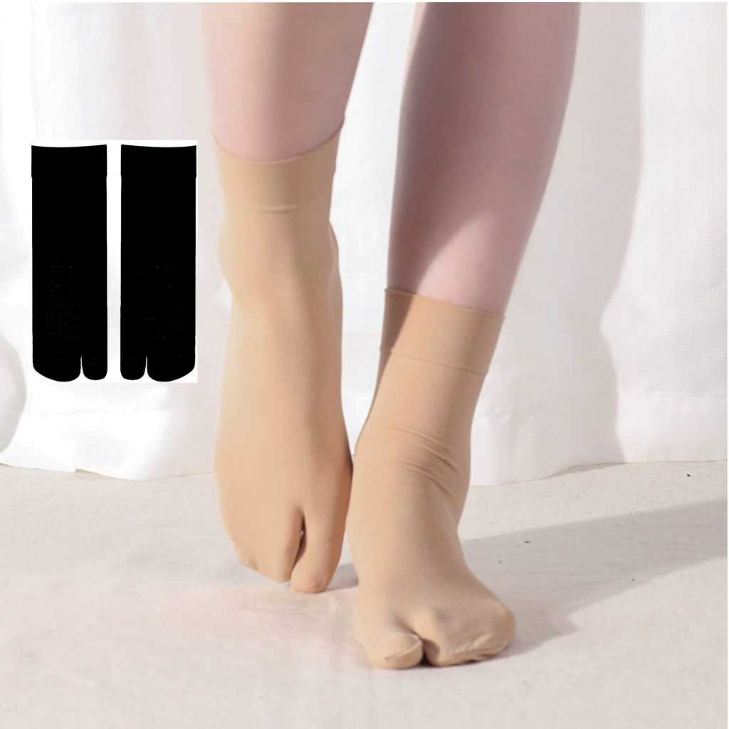 IBEL - Kaos Kaki Muslimah Model Jempol Diatas Mata Kaki Hitam Polos Dua Jari Kaus Kaki Warna Kulit W