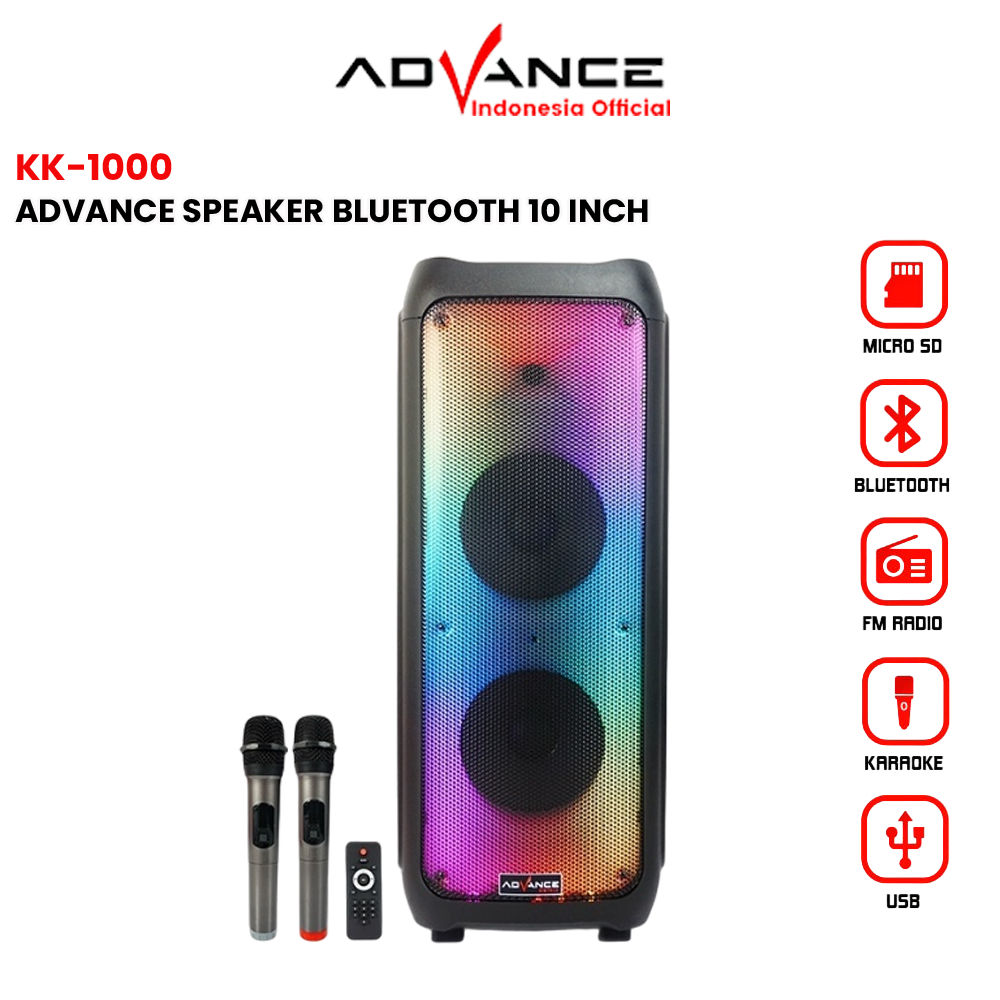Advance Speaker Portable 10 Inch KK-1000 Salon Aktif Gratis 2 Mic Wireless