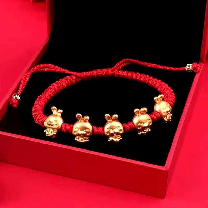 Gelang Tali merah cantik 12 Shio lapis emas 18k Gelang Keberuntungan