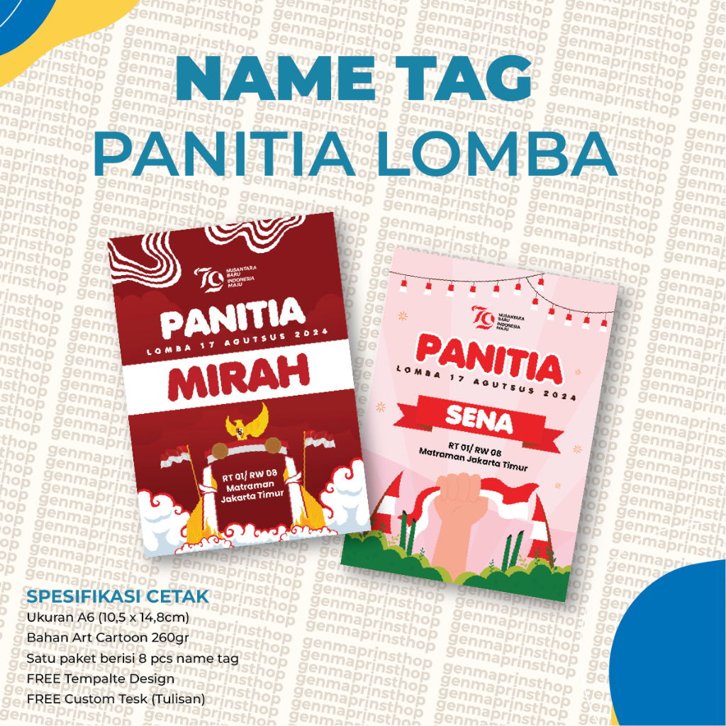 

NAMETAG PANITIA 17 AGUSTUS GENMAPRINTSHOP CUSTOM TULISAN