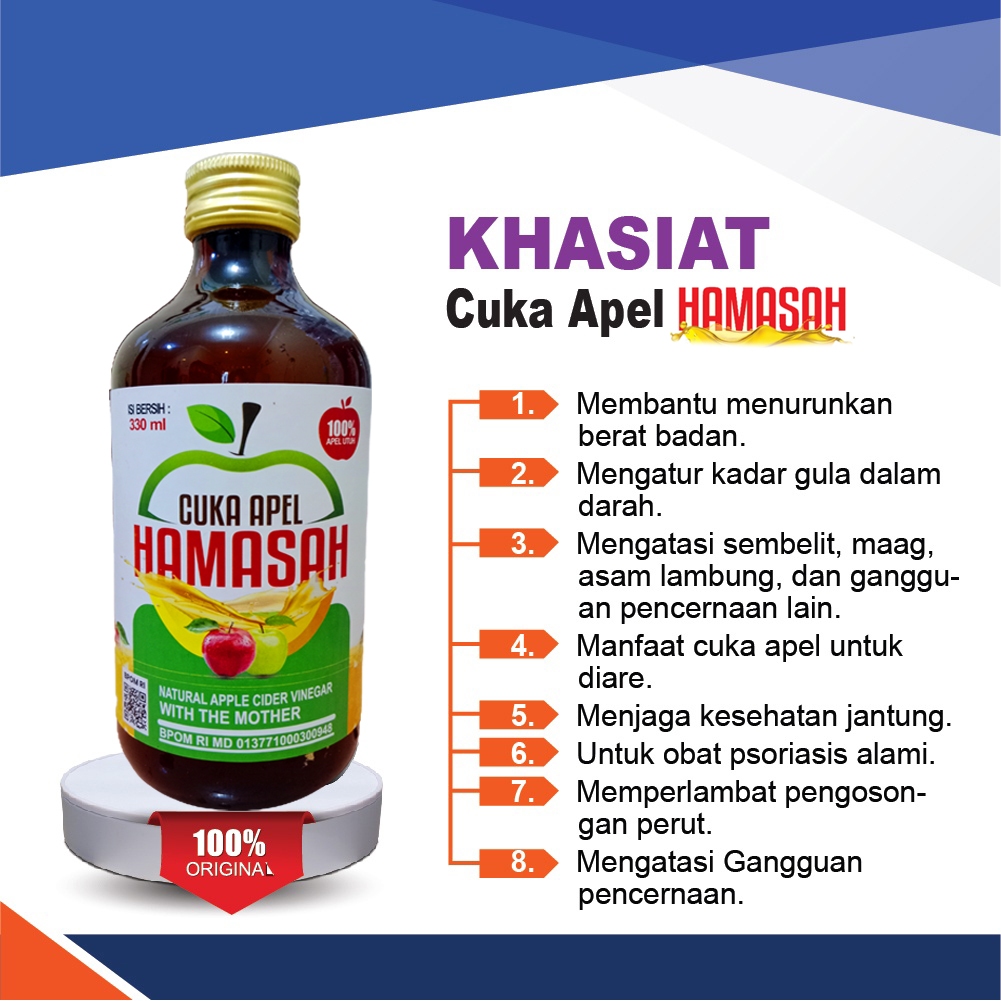 

CUKA APEL ORIGINAL ORGANIK 330ML / APPLE CIDER VINEGAR WITH MOTHER/ CUKA SARI APEL / HAMASAH