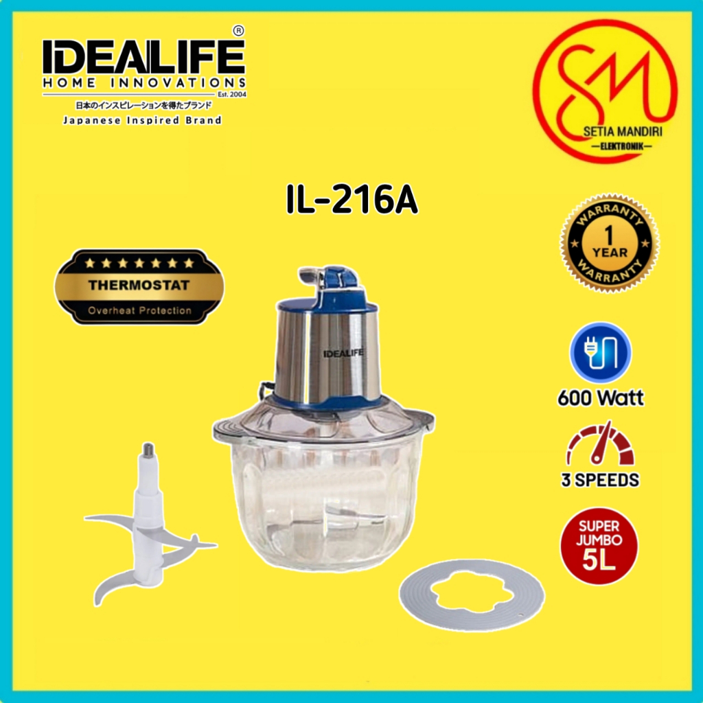 IDEALIFE Chopper IL-216A - Penghancur Pencincang Daging Sayuran Bumbu Bahan Makanan dan Es