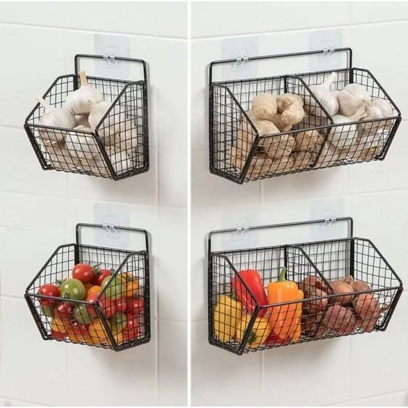 RAK GANTUNG 2 SEKAT STAINLESS RAK DAPUR TEMPEL DINDING KERANJANG BAWANG SAYUR RAK KAMAR MANDI WADAH 