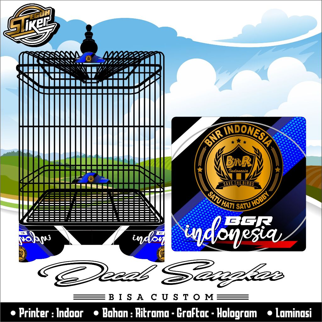 Stiker Sangkar Kotak Oval Motif BNR Racing Blue