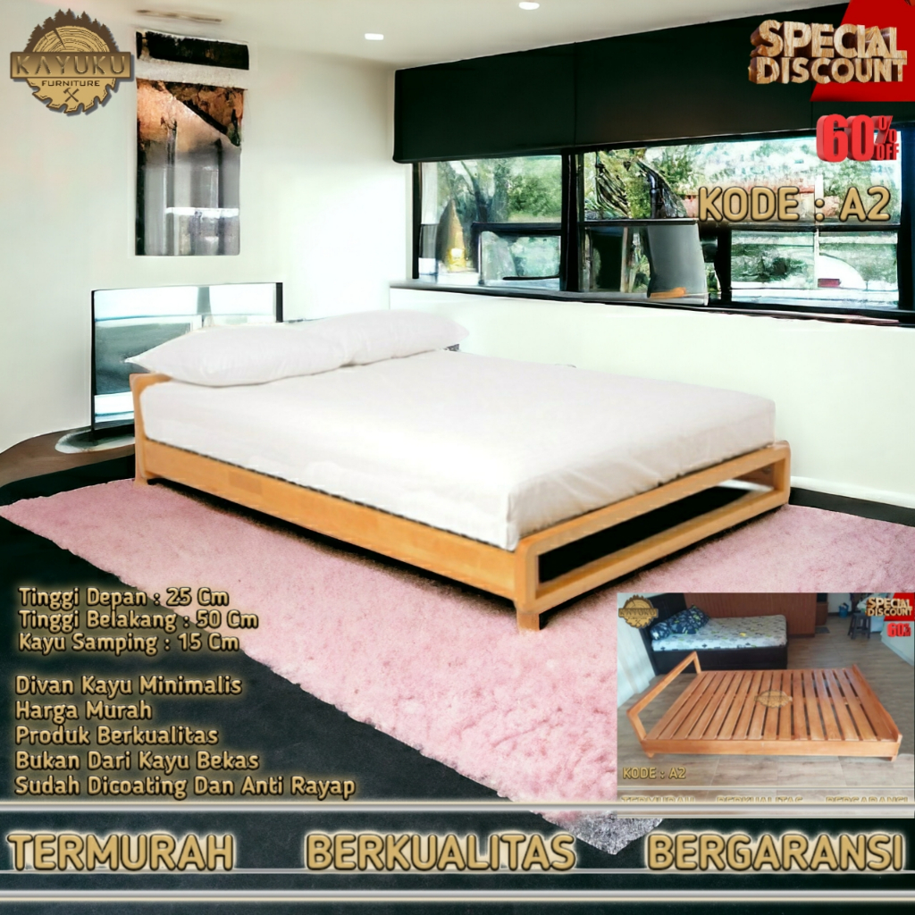 Rangka tempat tidur kayu single divan kayu divan minimalis kayu | alas kasur kayu | dipan kayu minim
