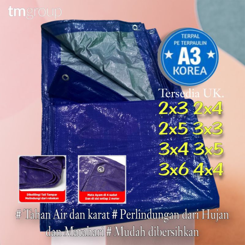 Terpal plastik A3 SUPER TOP KOREA waterproof ukuran 2x3 2x4 2x5 3x3 3x4 3x5 3x6 4x4 meter