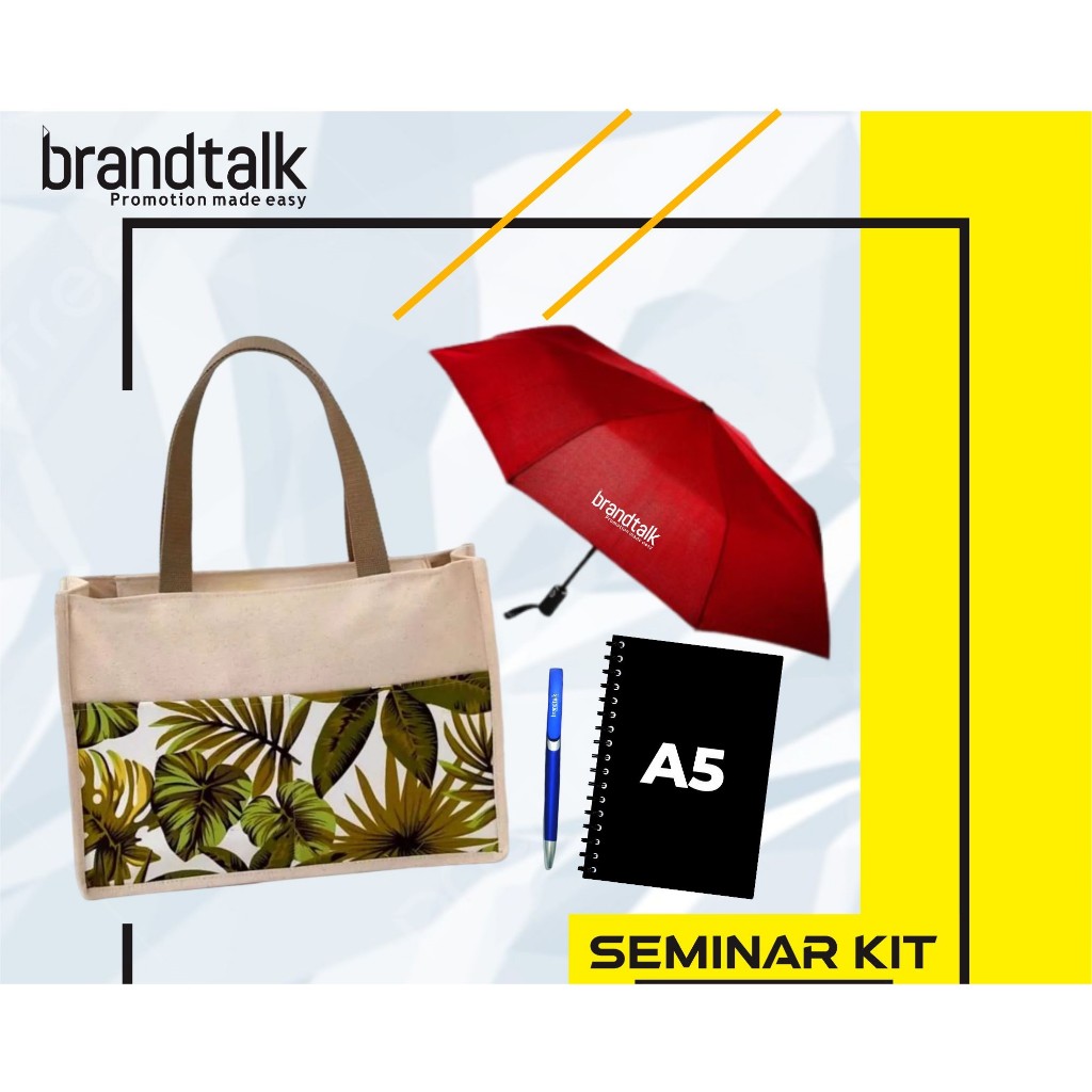 

Tas Totebag Canvas, Payung Lipat 3, Pulpen, Notebook Hardcover A5 - Paket Seminar Kit Custom - SS 9