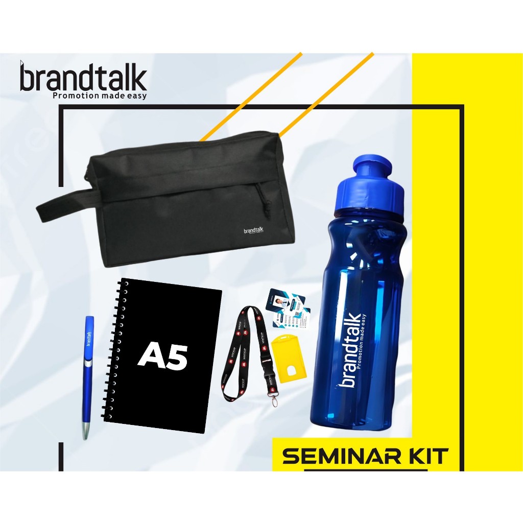 

Pouch Kombinasi D300, Tumbler, Pulpen, Notebook Hardcover A5, Lanyard, ID Card PVC, Case - Paket Seminar Kit Custom - SS 13