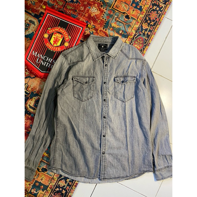 Kemeja Denim Zara Man Second Original