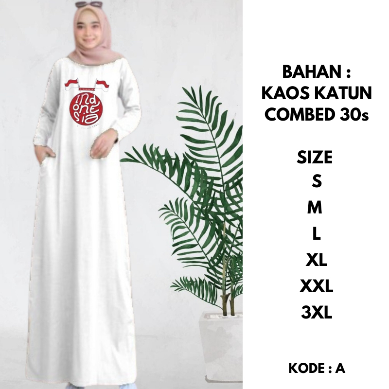 Gamis Kaos Jumbo Merah Putih Maxy BO Bahan Kaos Katun Combed 24s Aplikasi Sablon Size S M L XL XXL 3