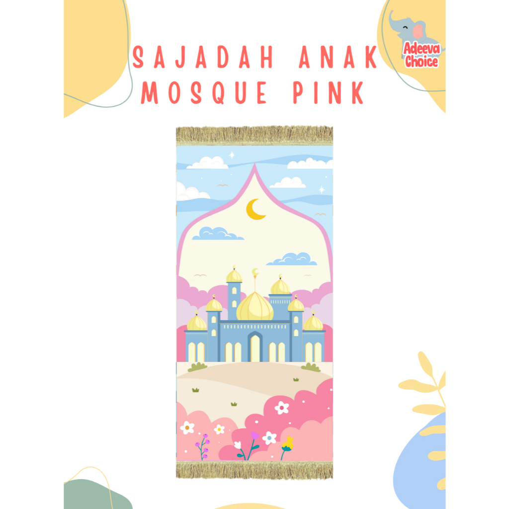 Sajadah Anak Perempuan - Motif Mosque Pink - Gratis Pakai Nama - Sajadah Printing Dengan Bulu Halus