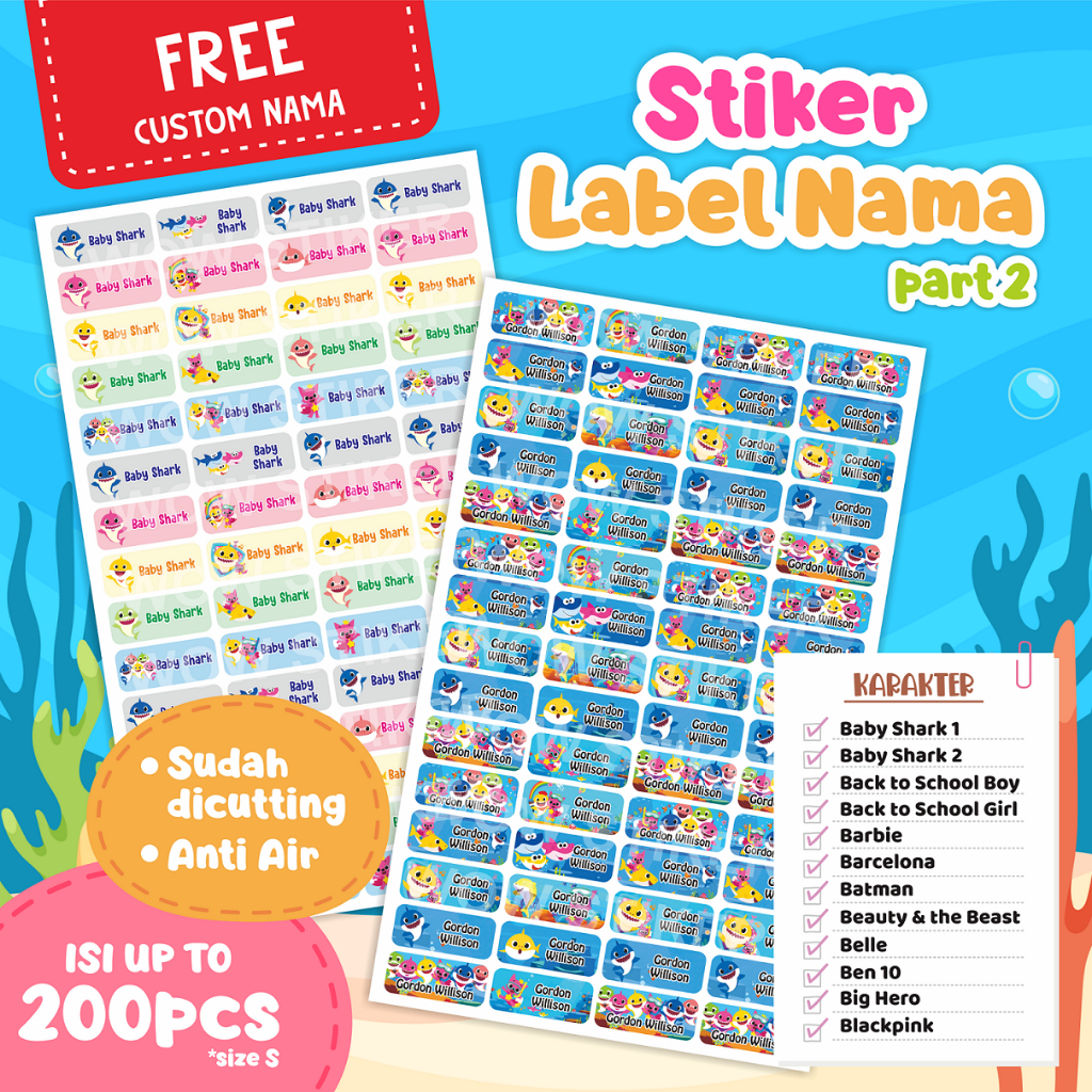 

PART 2 Stiker Label Nama Waterproof Versi Kotak - Baby Shark, Barbie, Batman, Big Hero, Blackpink