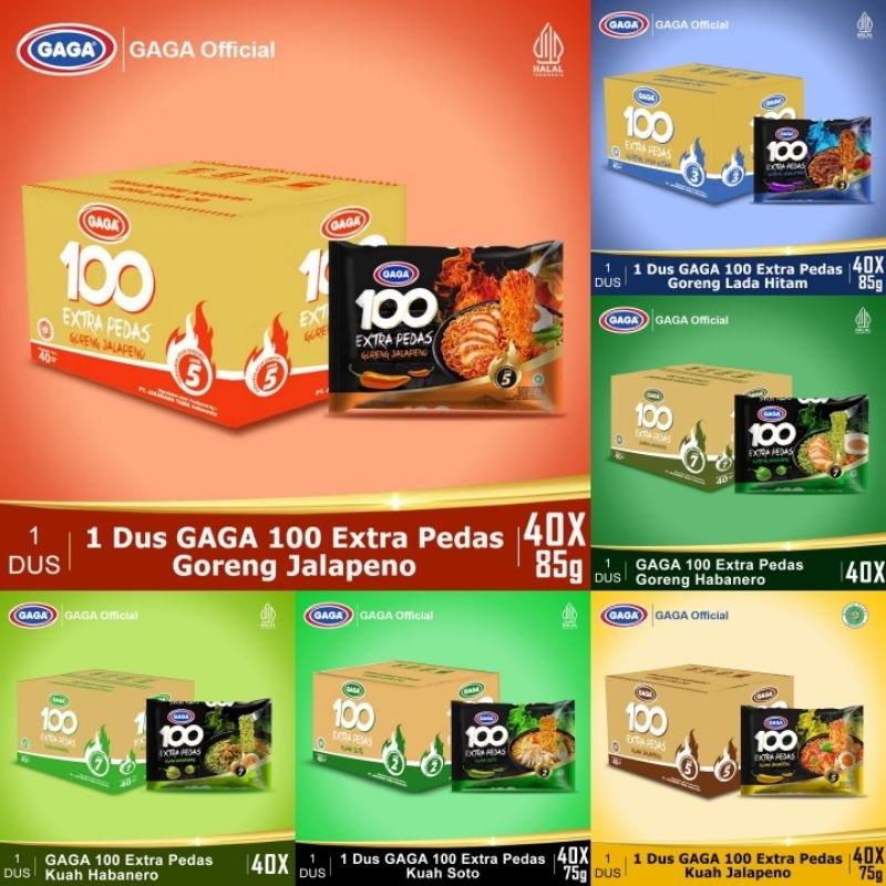 

Gaga 100 Extra Pedas Goreng/Kuah - 1 Karton (isi 40pcs) Harga Grosir