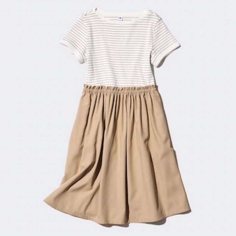 UNIQLO Kids Combination Dress Gaun Kombinasi Anak Perempuan Lengan Pendek