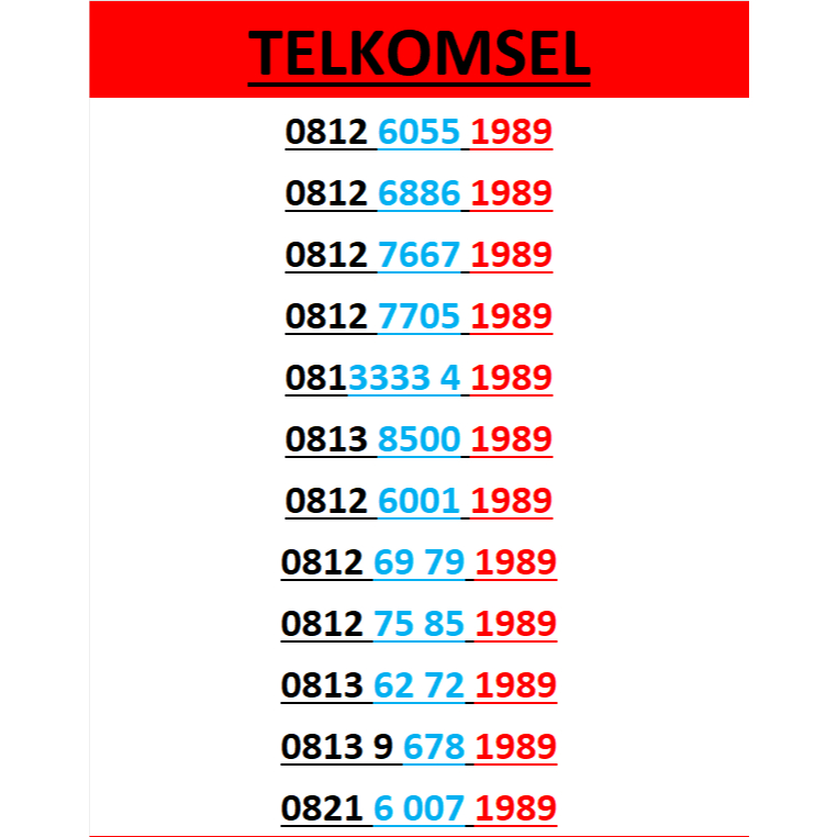 Nomor cantik telkomsel simpati 4g 5g seri tahun 1989 r400