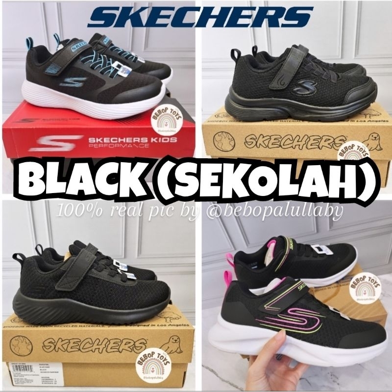 [SIZE 30-40] NEW SKECHERS KIDS ORIGINAL FULL BLACK SEPATU SEKOLAH ANAK SCHOOL SHOES BLACK HITAM skec