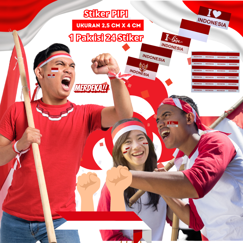 

Stiker Tempelan Pipi Sticker Muka Bendera Merah Putih Garuda I Love Indonesia 1 lembar 24 Pcs