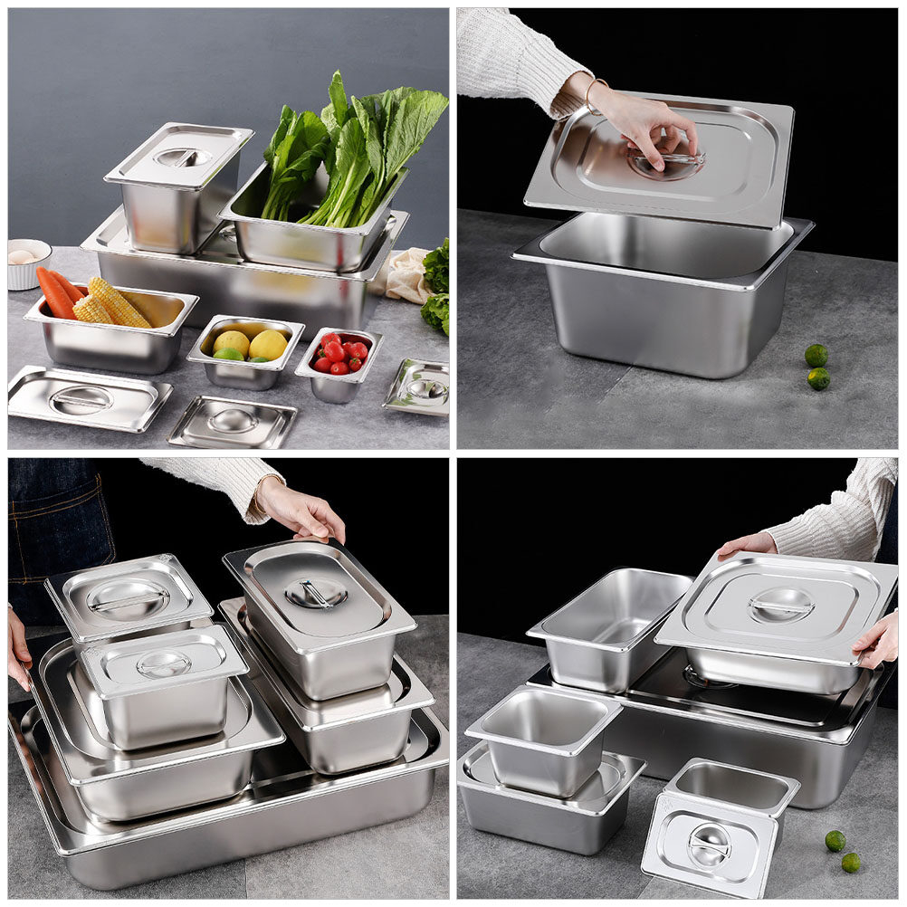 Food Pan Stainless Steel Wadah Makanan Prasmanan dengan Tutup Catering Tempat Makan Sambal Sayur Mur