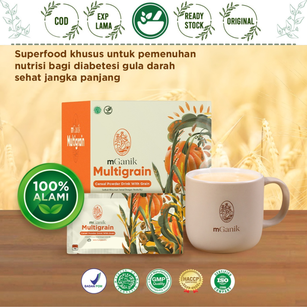 

MGANIK MULTIGRAIN 20 SACHET 500GRAM SUPERFOOD NUTRISI DIABETES CEREAL POWDER DRINK WITH GRAIN PENGGANTI SARAPAN CEMILAN MALAM