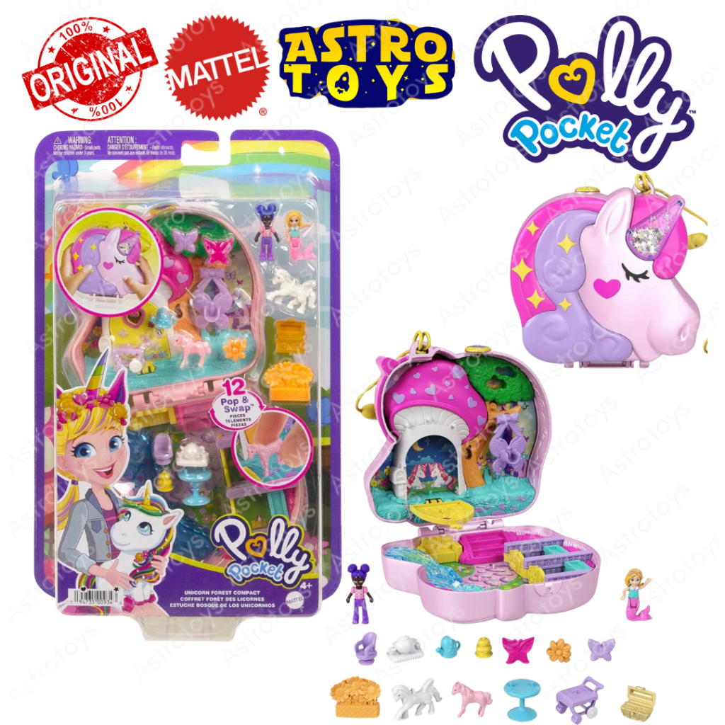 Mattel Polly Pocket Unicorn Forest Compact Playset Original Mainan Anak Perempuan Miniatur Boneka Fi