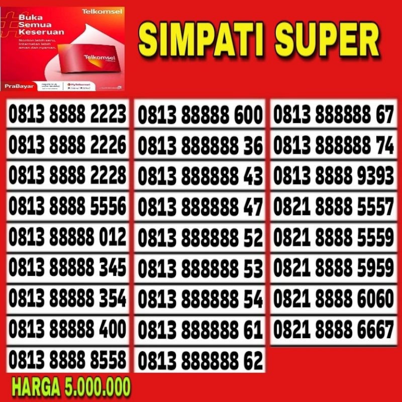 NOMOR CANTIK TELKOMSEL SIMPATI 4G LTE 888888