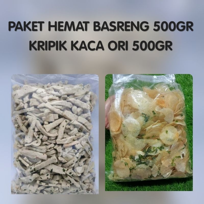 

paket hemat basreng original dan kripik kaca isi 1kg / abiyan Snack.id