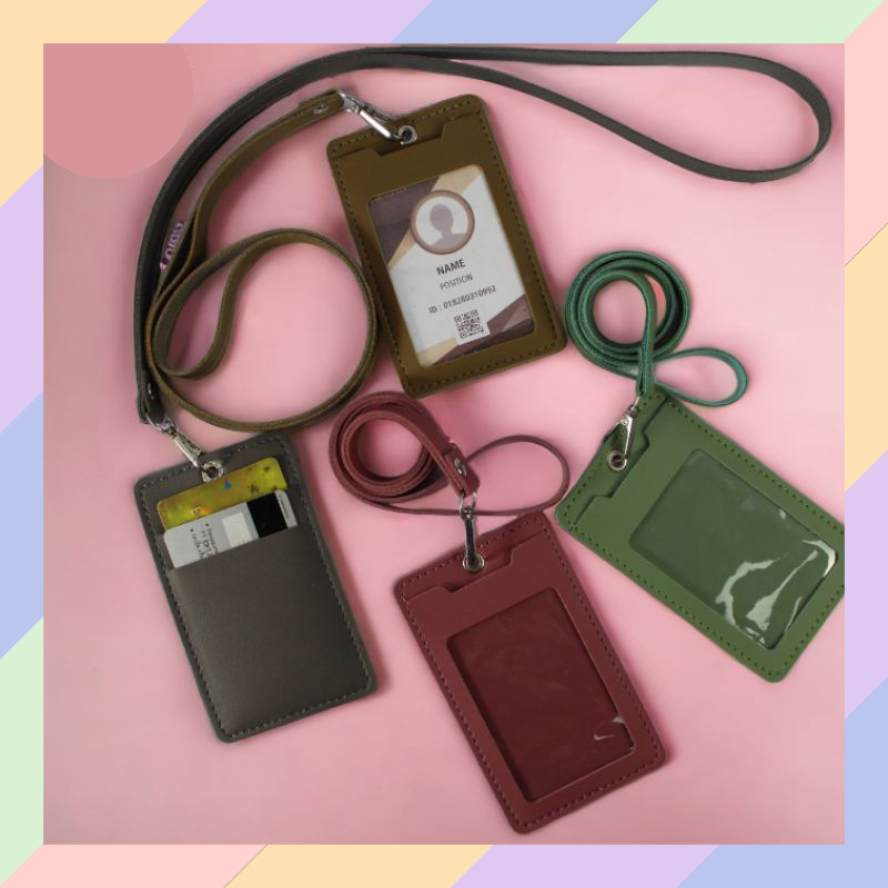 

AP44 Tempat ID Card Holder Kulit PU DOMPET KARTU BELAKANG Tali Lanyard Kantor Name Tag 25C5