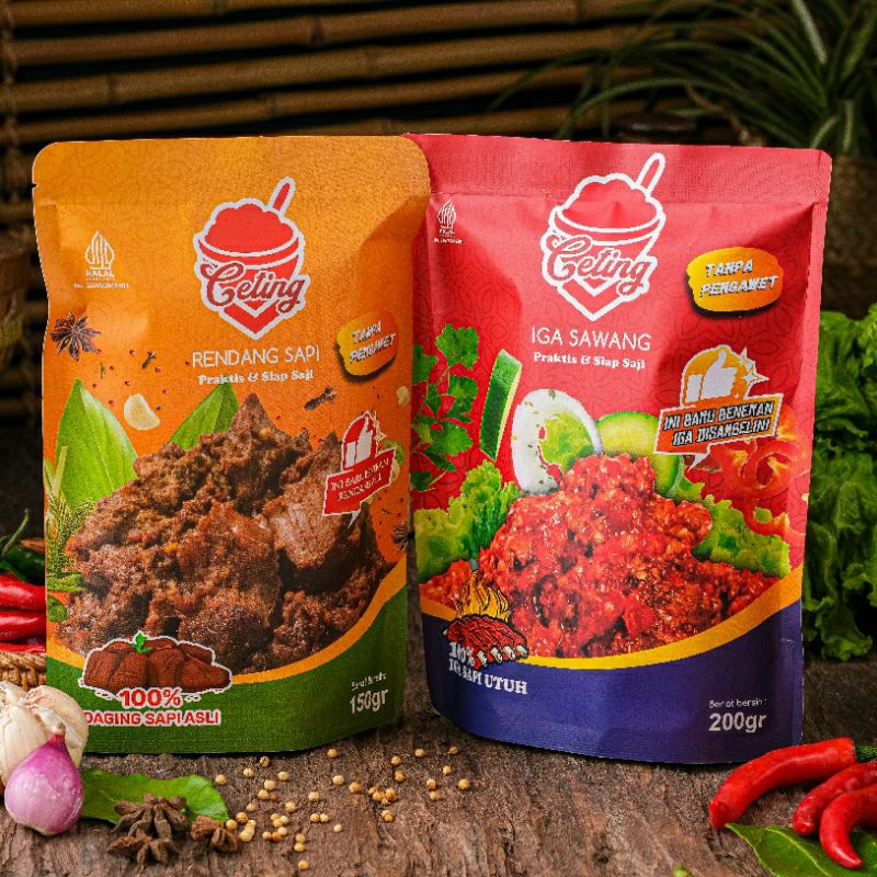 

Paket Ekonomis 1 / 2 Pack Lauk Iga Sawang 200 Gram + Rendang 150 Gram / Siap Saji
