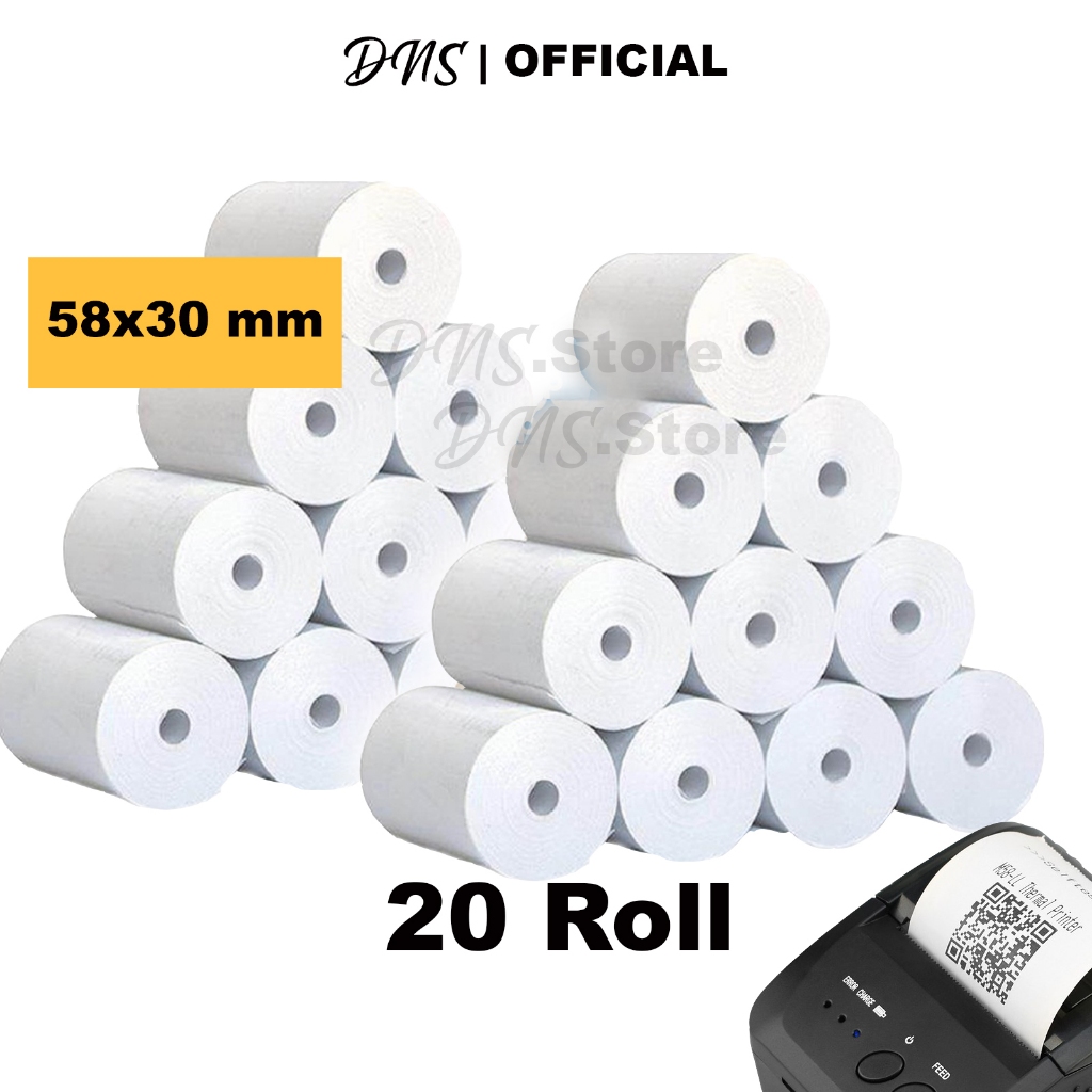 

(Spesial Bundling) 20 PCS KERTAS THERMAL KASIR STRUK ROLL 58MM KUALITAS TEBAL 58X30 / 57X30 CORELESS TANPA TULANG LEBIH PANJANG TERMAL EDC ROLL STRUK