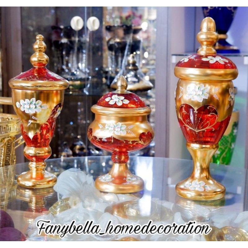 PAJANGAN KRISTAL BOHEMIA MERAH MEWAH IMPORT DEKORASI HIASAN RUMAH