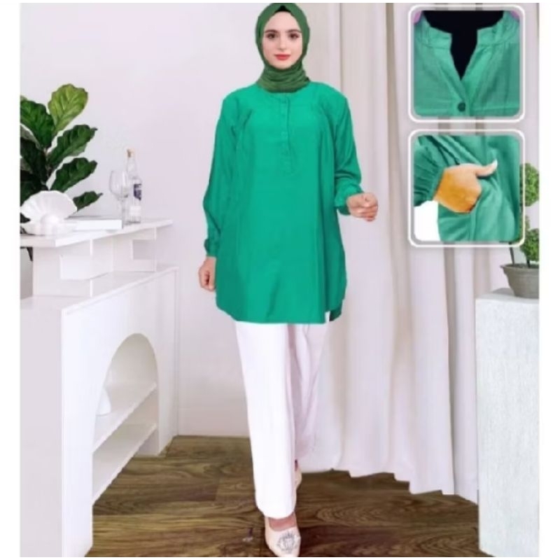 BLOUSE VISCOSE POLOS JUMBO WARNA HIJAU DAUN/BLUS BIG SIZE/ATASAN WANITA