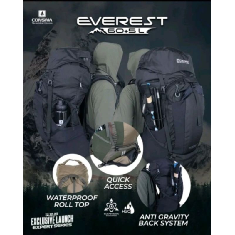 Carrier Consina Everest 60 + 5 Gen 3 Black / Tas Gunung Consina Everest 60 + 5 Gen 3 Black