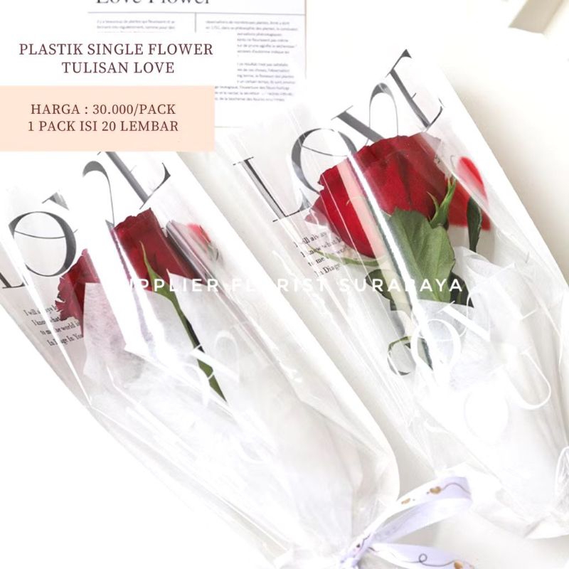 

[1 PACK 20 LEMBAR] PLASTIK SINGLE FLOWER TULISAN LOVE KOREA BUCKET STYLE AESTHETIC TANGKAI BUNGA