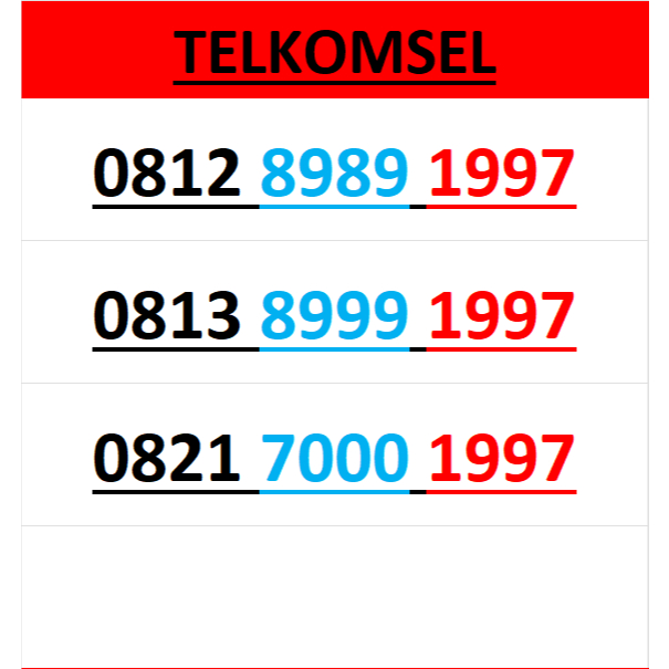 Nomor cantik simpati 4g 5g seri tahun 1997 r2000
