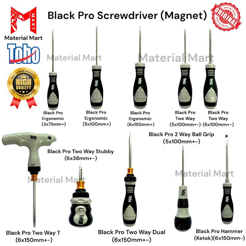 Black Pro Screwdriver Toho | Obeng Toho Ergonomic Plus | Obeng Toho Ball Grip + - | Obeng Ketok Min 