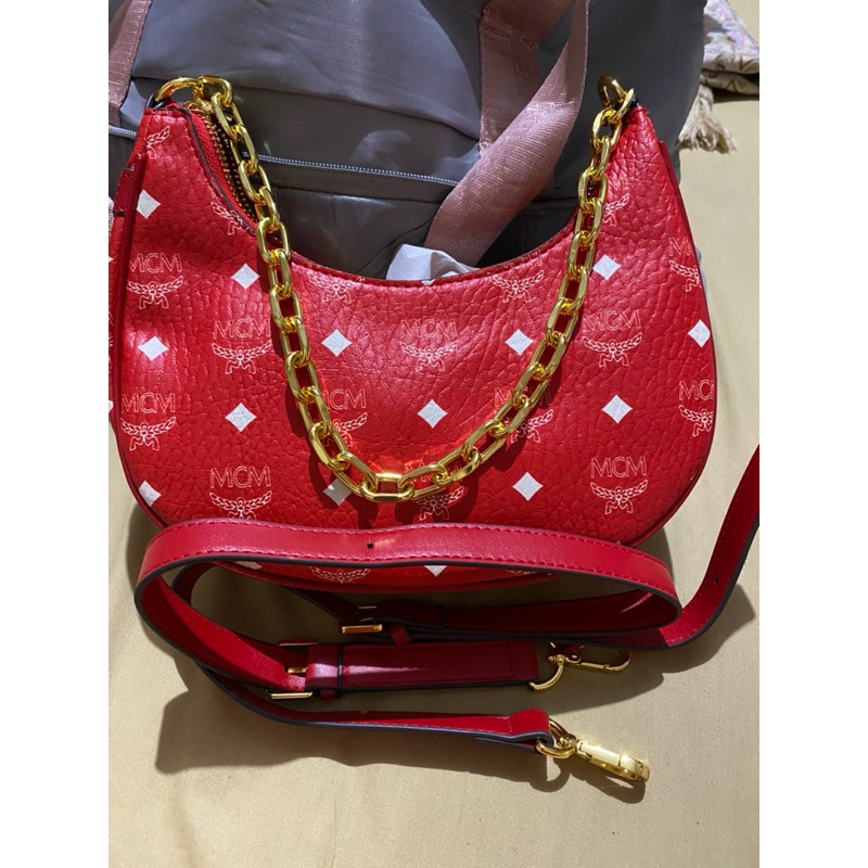 Tas Wanita leather Tas Branded bag / Tas M.c.M Merah kulit sapi