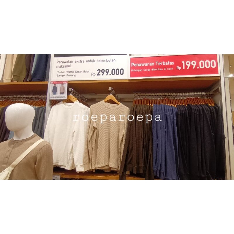 UNISEX Waffle Crew Neck T-Shirt Long Sleeve Uniqlo| T-Shirt Waffle Kerah Bulat Uniqlo jastip Uniqlo