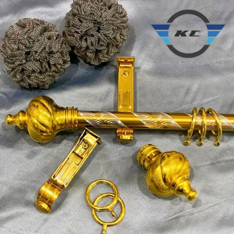 TIANG GORDEN / BESI KORDEN / BATANG HORDENG / ALMANIUM MODEL ULIR KRISTAL  WARNA SILVER HITAM KUNING