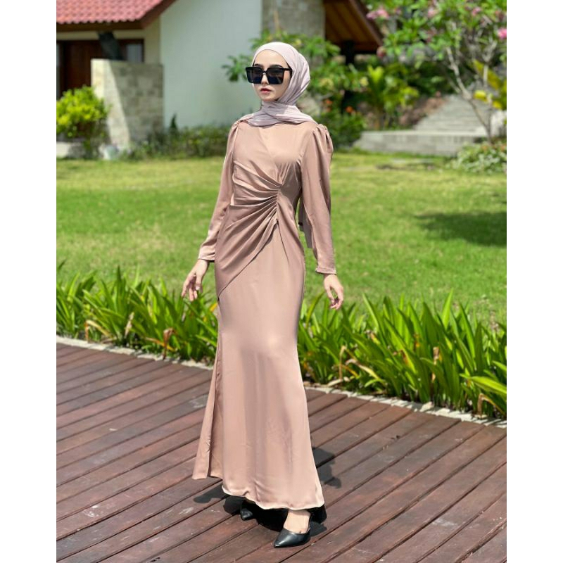 Ready Jumbo  Fresia dress - Malaysian Dress Snowdrop | Dress Satin Silk Premium Gamis Kondangan Grad