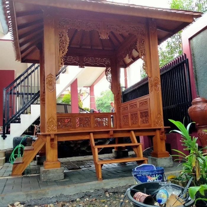 Gazebo Taman Ukiran Jepara Full Kayu Jati | Pendopo Kayu Jati | Rumah Joglo