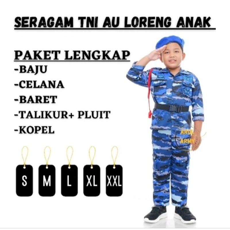 Baju Seragam TNI AU Loreng Anak lengkap / Laki- Laki / Perempuan
